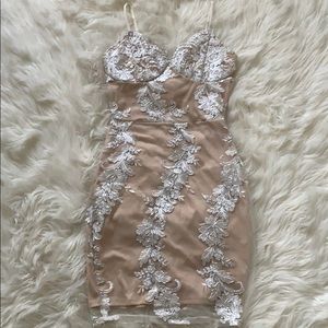 Nude/Silver Spaghetti Strap Lace Dress